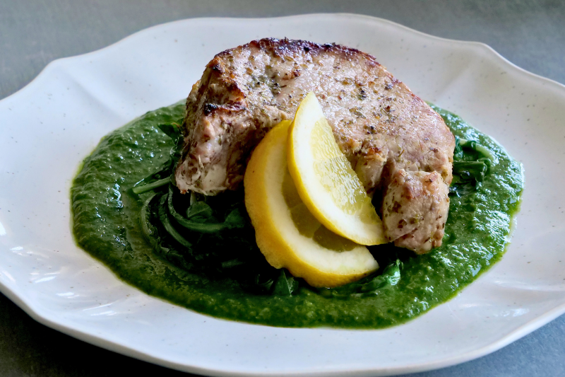 Grilled Pork Chops with Ikarian Green Herb Sauce