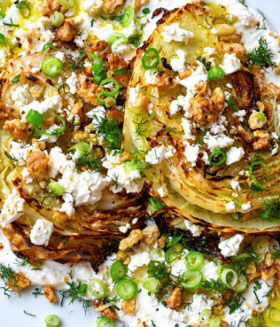 Crispy Roasted Cabbage with Lemony Greek Yogurt, Feta & Walnuts Crispy Roasted Cabbage with Lemony Greek Yogurt, Feta & Walnuts