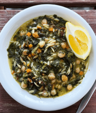 Greek Chickpea, Lemon & Whole-Wheat Orzo Soup with Greens Greek Chickpea, Lemon & Whole-Wheat Orzo Soup with Greens